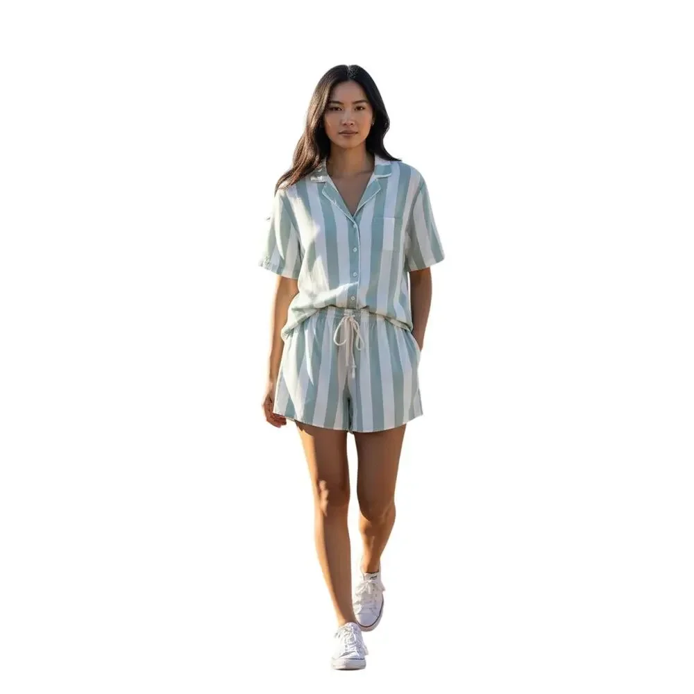 Birdy Grey Pajama set Green short sleeve top and shorts Size M